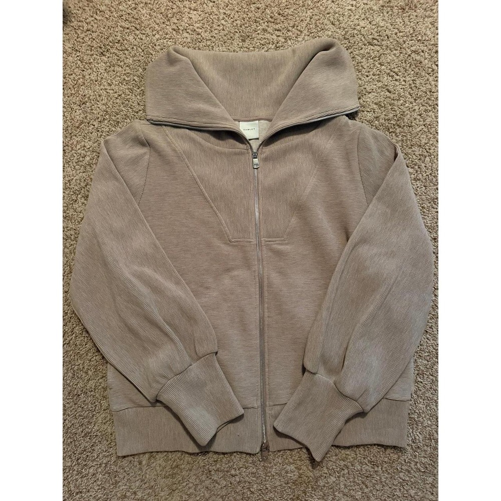 Varley Full Zip Ribbed Mock Neck Jacket XL Taupe
